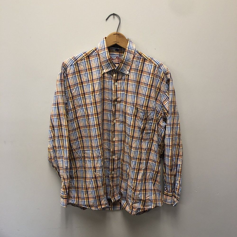 Alan Flusser Shirt Mens Large Button Down Long Sleeve Striped Orange